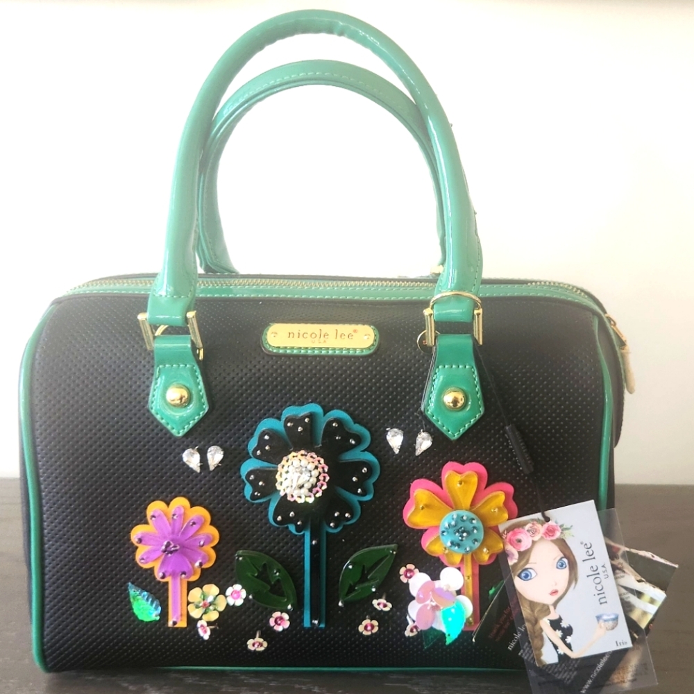 BNWT Nicole Lee Floral Applique Duffle Bag